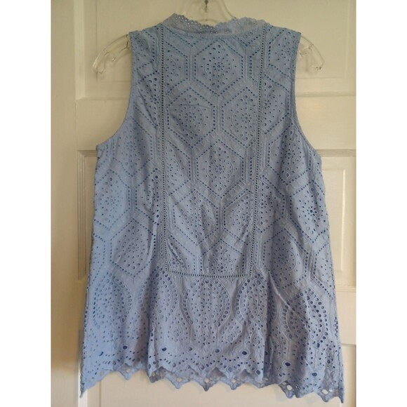 Sundance blue eyelet cotton blouse S lined pullover tank tassels preppy boho - Picture 5 of 9